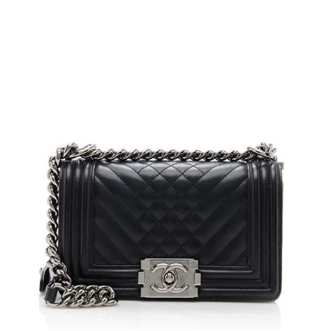 chanel lambskin chevron quilted small boy bag